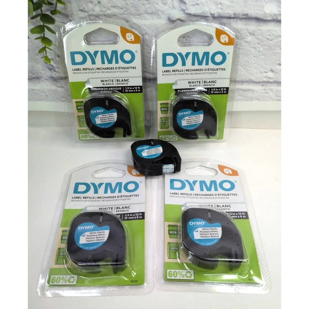 LOT 5!🚨Dymo LetraTag LT Label Refills White Plastic Label Tape 1/2